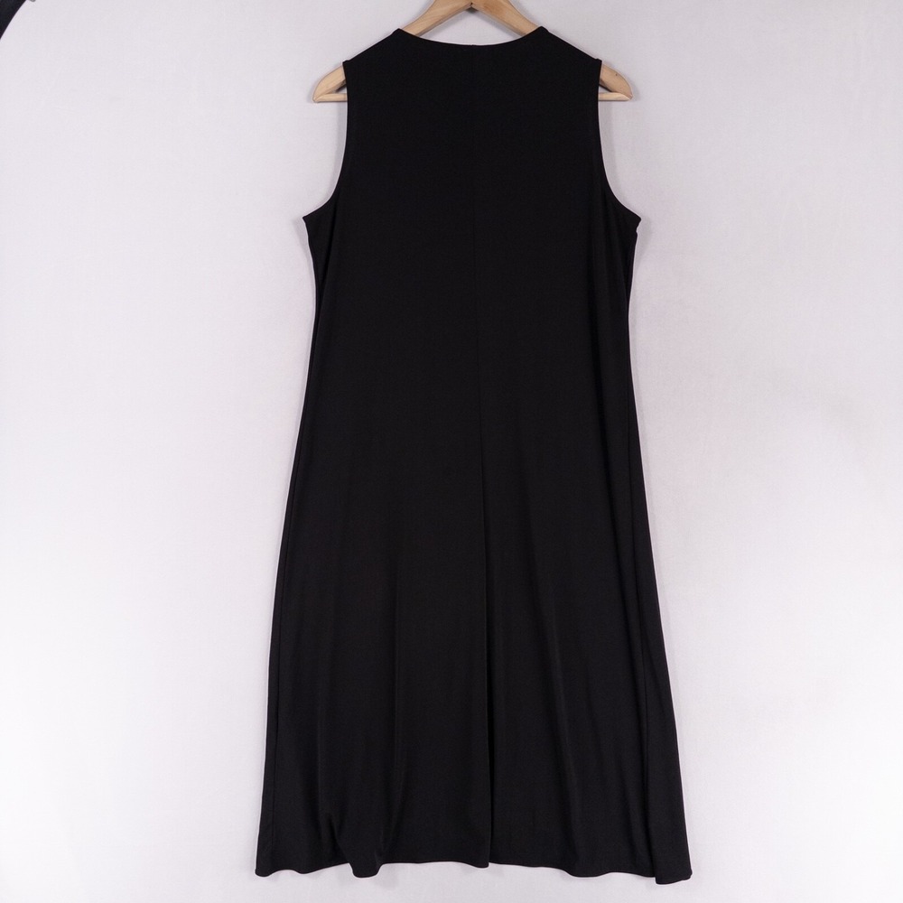 Chico's Midi Dress Womens 1 Black Stretch Knit Ruffle Front Travel Casual Resort - Picture 4 of 10